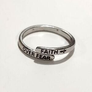 Stainless Faith Over Fear Ring Christian Cross Christmas Birthday Valentine Gift